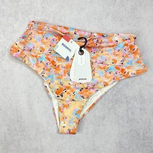 Prana  High Rise Bikini Bottom Womens XS Butt Shaping Orange Floral Beachwear